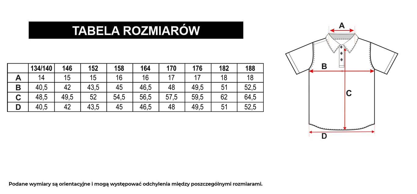 Tabela rozmiarów - Biała koszulka polo z kontrastową lamówką