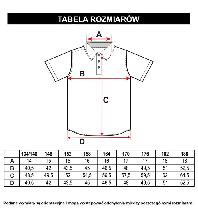 Tabela rozmiarów - Biała koszulka polo z kontrastową lamówką