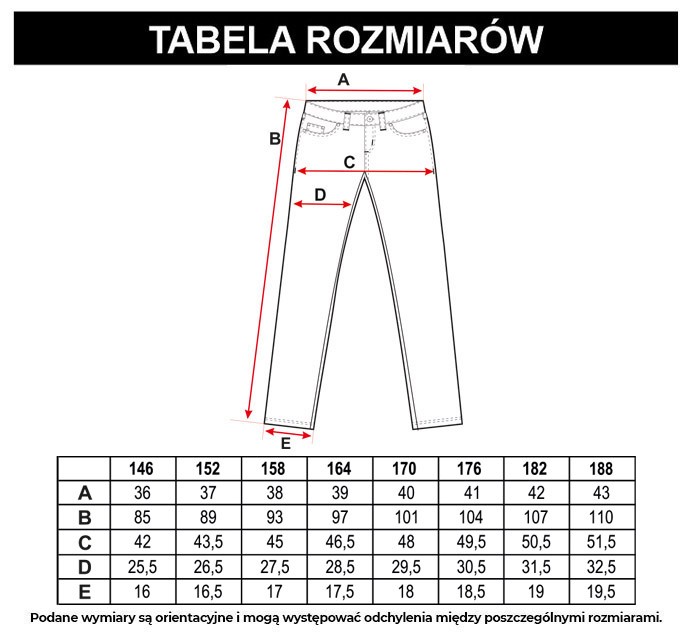 Tabela rozmiarów - Czarne spodnie o luźnym kroju