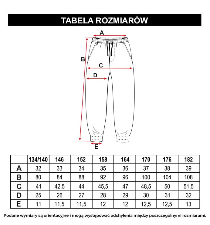 Tabela rozmiarów - Czarne spodnie dresowe z nadrukiem z tyłu