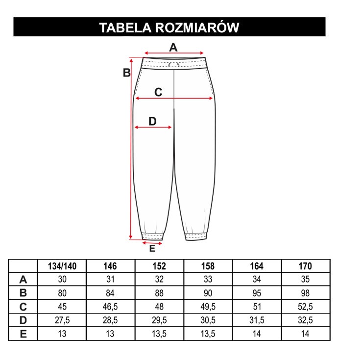 Tabela rozmiarów - Wielobarwne spodnie dresowe tie dye