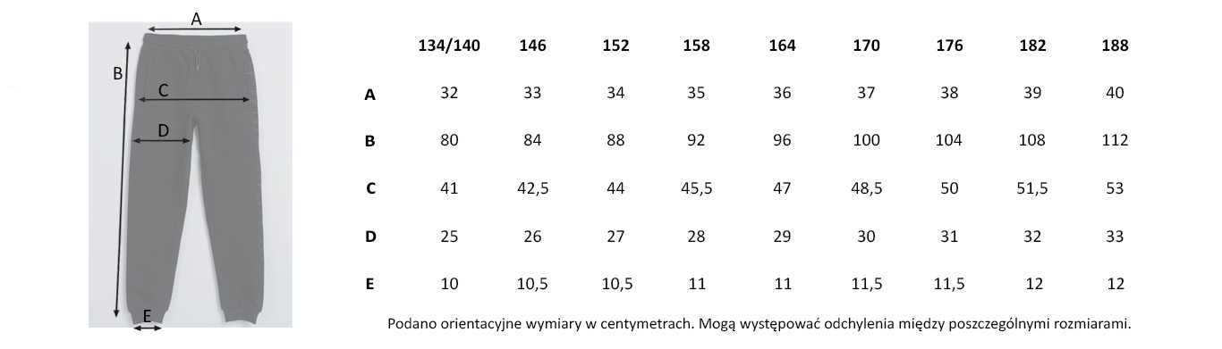 Tabela rozmiarów - Czarne spodnie dresowe z nadrukiem na nogawce