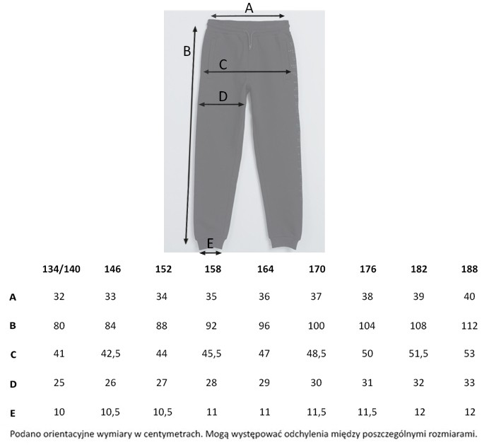 Tabela rozmiarów - Czarne spodnie dresowe z nadrukiem na nogawce