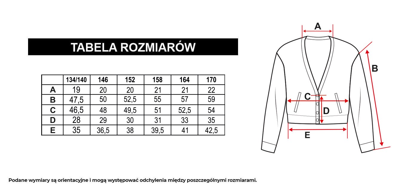 Tabela rozmiarów - Czarna bluza dresowa o kroju bomberki