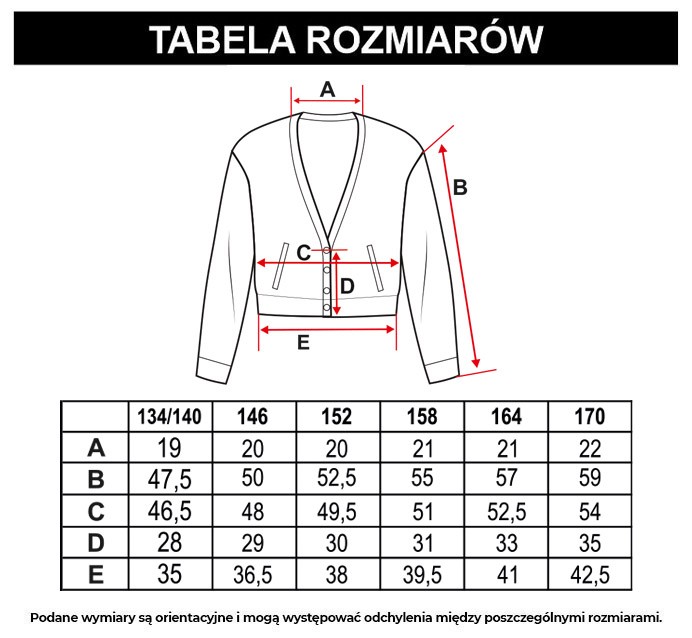 Tabela rozmiarów - Czarna bluza dresowa o kroju bomberki