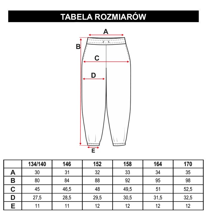 Tabela rozmiarów - Czarne spodnie dresowe ERROR