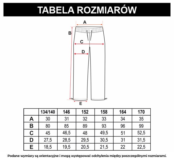 Tabela rozmiarów - Szare spodnie na gumce w graficzny wzór