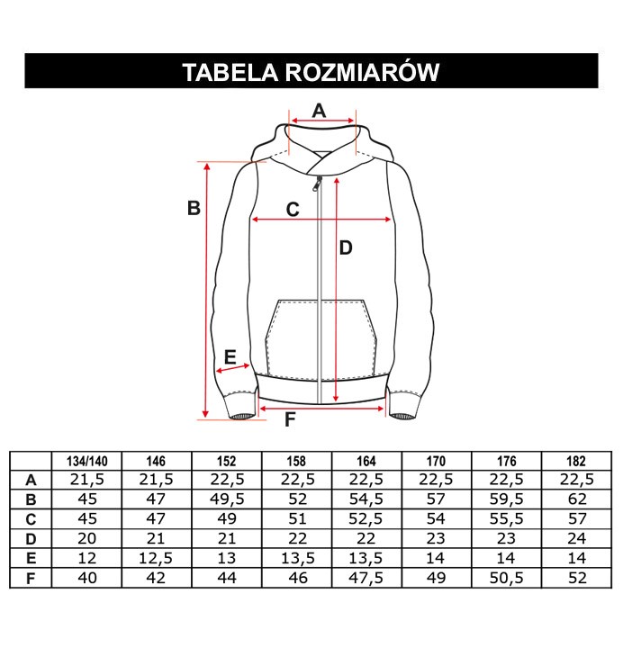 Tabela rozmiarów - Czarna rozpinana bluza dresowa o sweterkowej fakturze