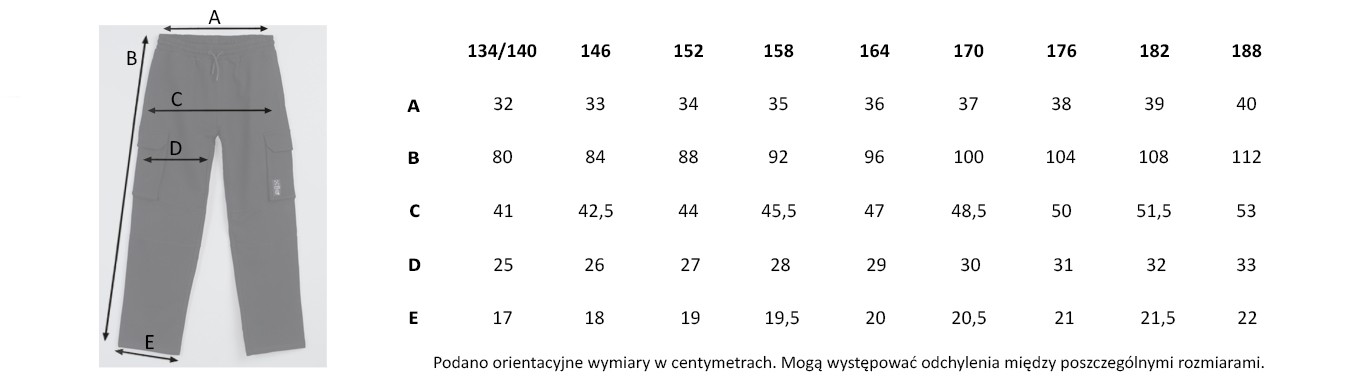 Tabela rozmiarów - Czarne spodnie dresowe z przestrzennymi kieszeniami na nogawkach