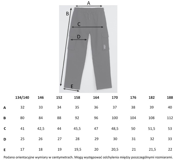 Tabela rozmiarów - Czarne spodnie dresowe z przestrzennymi kieszeniami na nogawkach
