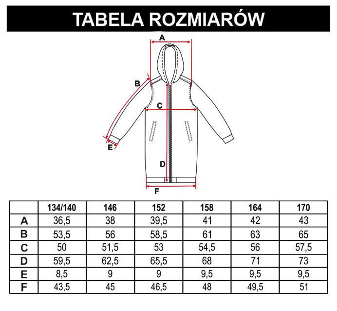 Tabela rozmiarów - Fioletowa przedłużana kurtka przejściowa