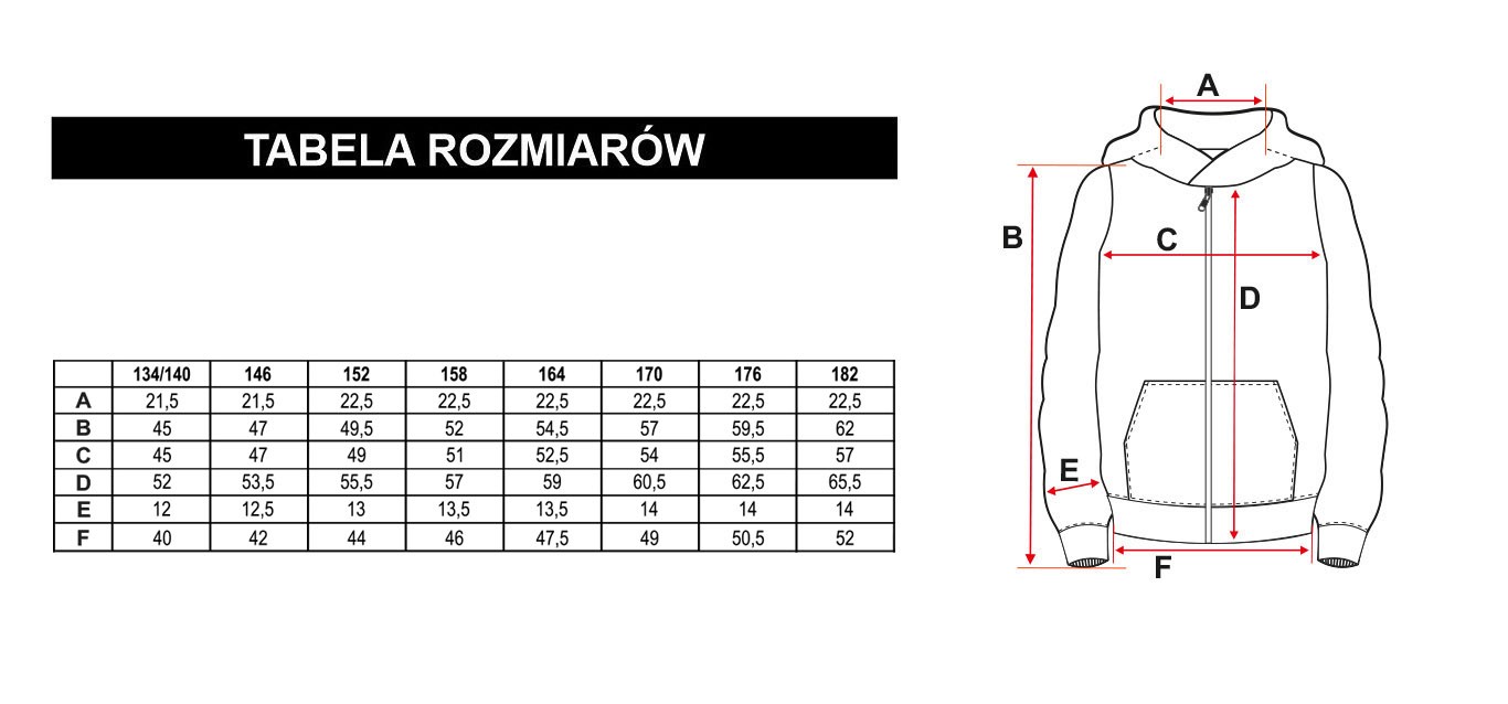 Tabela rozmiarów - Fioletowa rozpinana bluza dresowa z kapturem z nadrukami