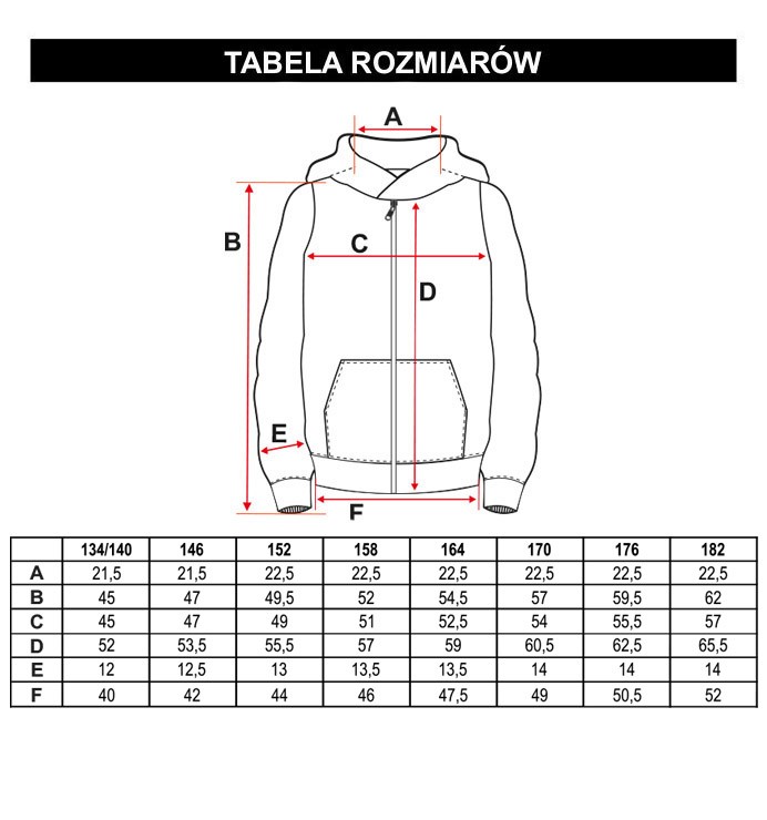 Tabela rozmiarów - Fioletowa rozpinana bluza dresowa z kapturem z nadrukami