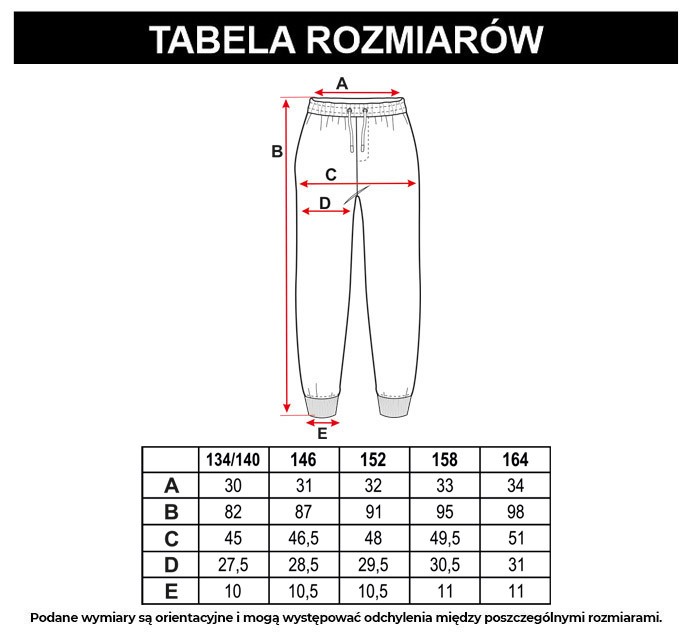 Tabela rozmiarów - Spodnie dresowe z kolorowym nadrukiem na całości