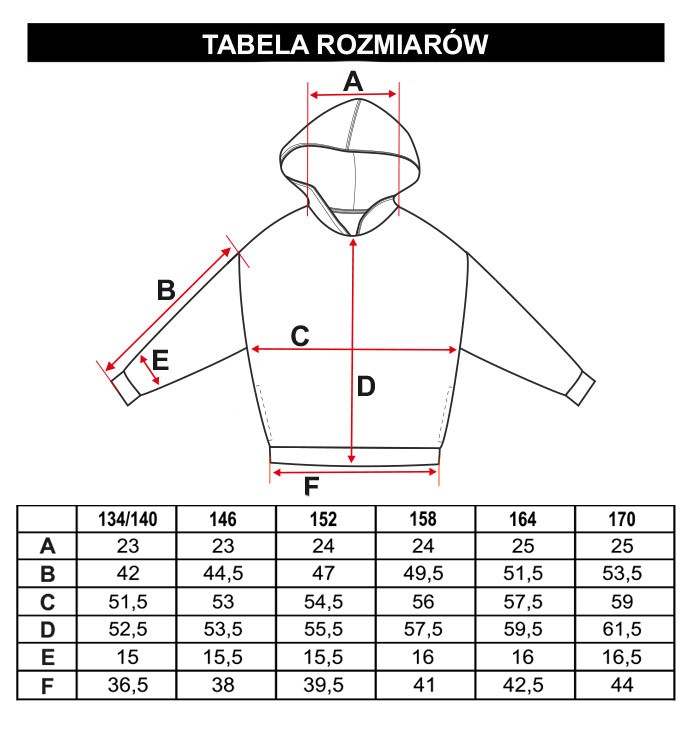 Tabela rozmiarów - Kremowa bluza dresowa z kapturem z kolorowymi nadrukami HEY