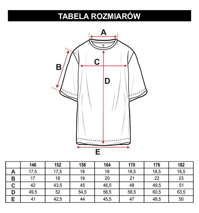 Tabela rozmiarów - Czarny T-shirt z ozdobną białą lamówką