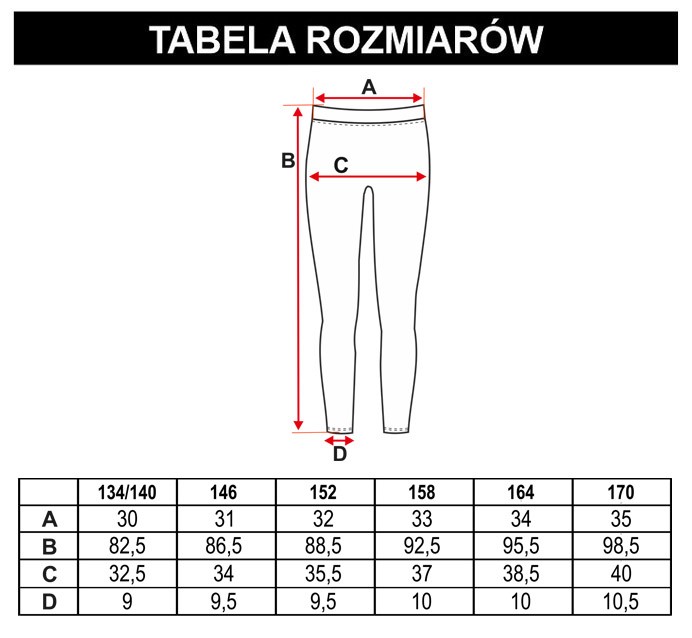 Tabela rozmiarów - Czarne elastyczne legginsy z nadrukiem