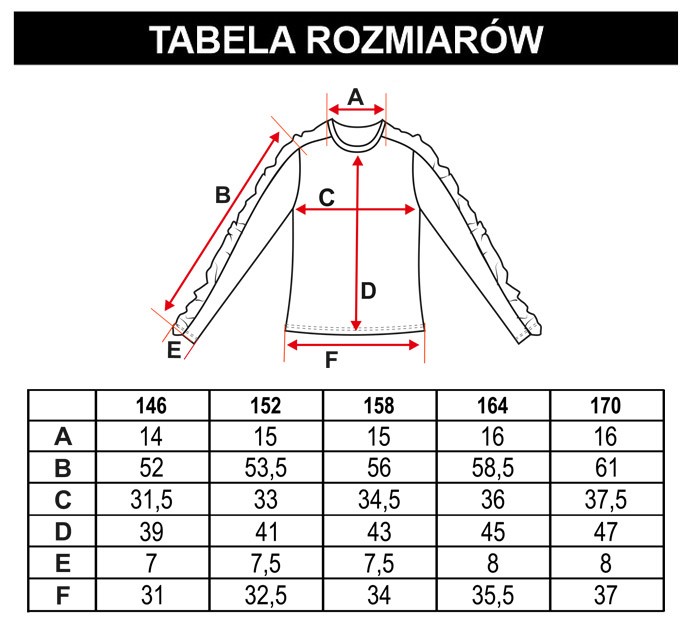 Tabela rozmiarów - Fioletowa bluzka z tiulowymi rękawami