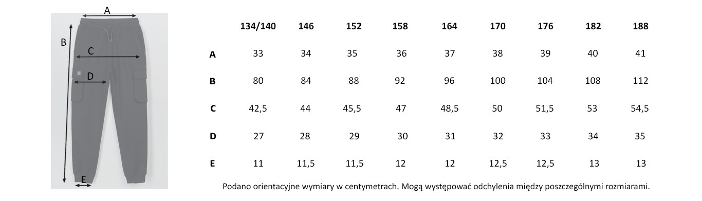 Tabela rozmiarów - Czarne spodnie dresowe z przestrzennymi kieszeniami