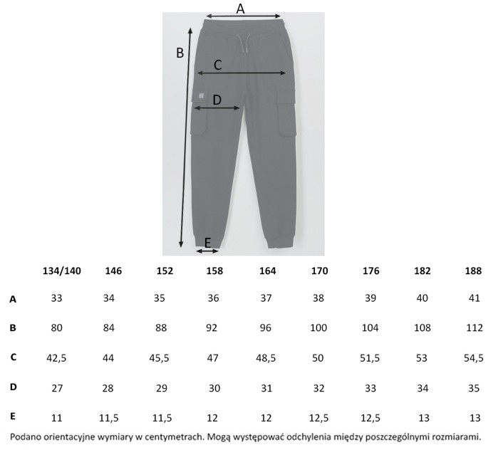 Tabela rozmiarów - Czarne spodnie dresowe z przestrzennymi kieszeniami