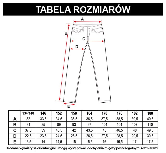 Tabela rozmiarów - Czarne spodnie o dopasowanym kroju