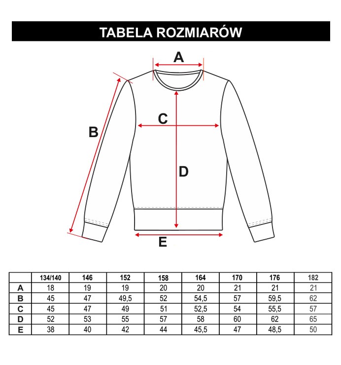 Tabela rozmiarów - Czarna bluza dla chłopaka GINGER COOKIE