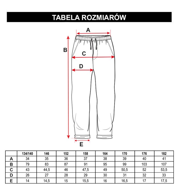 Tabela rozmiarów - Spodnie w kratę typu JOGGER