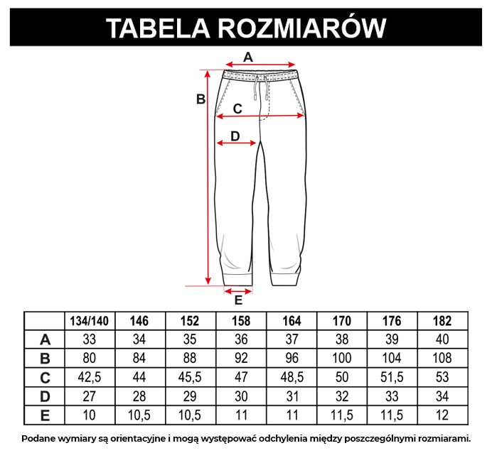 Tabela rozmiarów - Czarne spodnie dresowe z nadrukiem