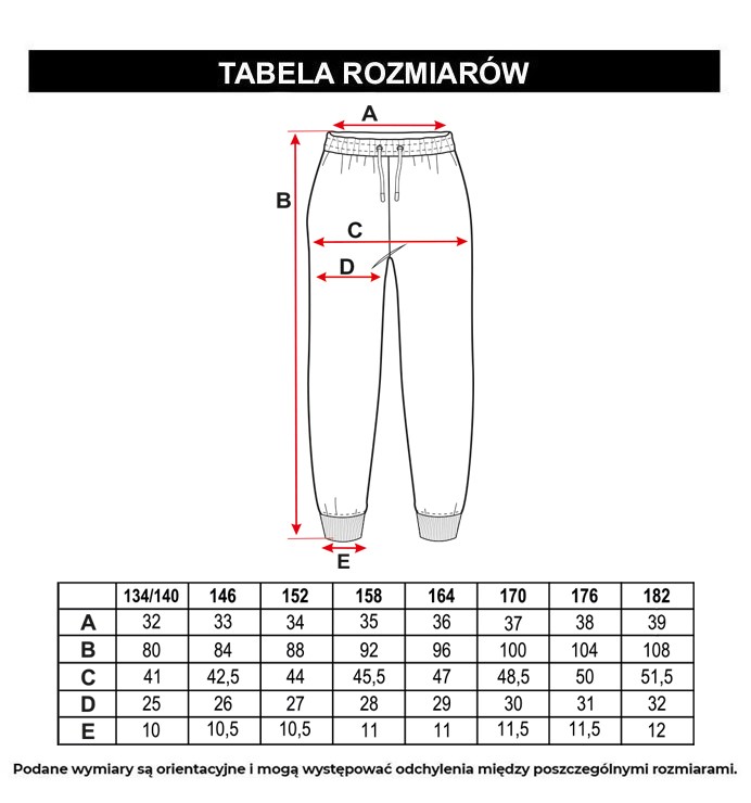 Tabela rozmiarów - Czarne spodnie dresowe z nadrukiem na nogawce