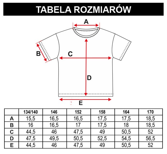 Tabela rozmiarów - Fioletowy T-shirt z nadrukiem na plecach