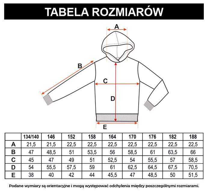 Tabela rozmiarów - Wielobarwna bluza dresowa z kapturem i nadrukami na całości
