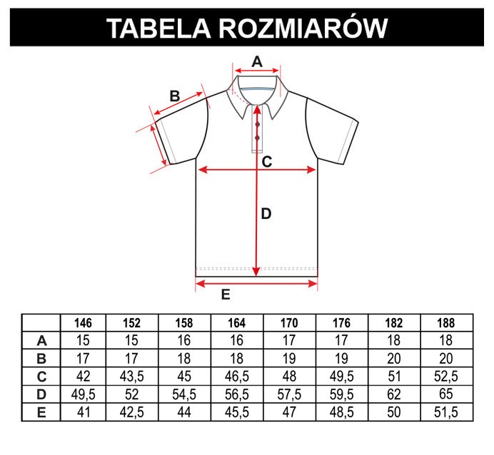 Tabela rozmiarów - Biała elastyczna koszulka polo z kontrastowymi kołnierzem