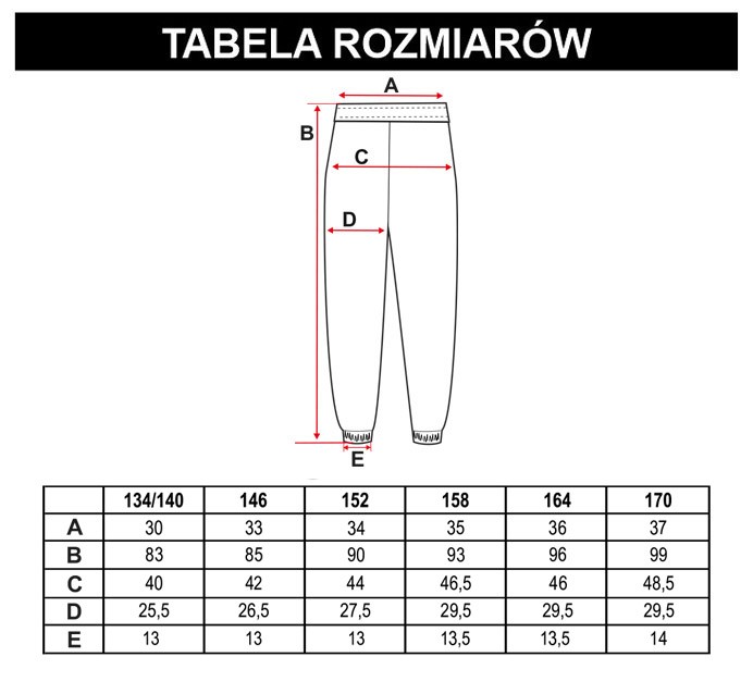 Tabela rozmiarów - Zielono-fioletowe spodnie dresowe a'la tie dye