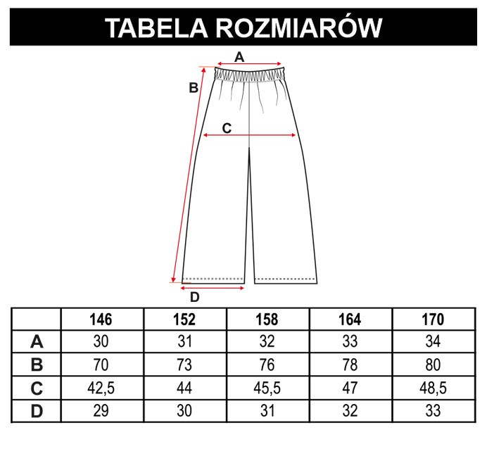 Tabela rozmiarów - Czarne spodnie typu WIDE LEG 3/4