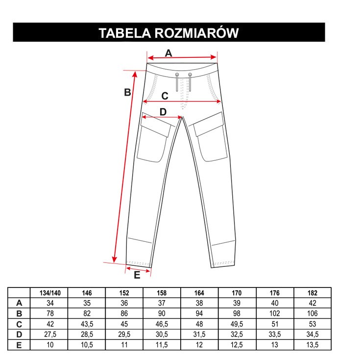Tabela rozmiarów - Czarne jeansy typu jogger z ozdobnymi kieszeniami