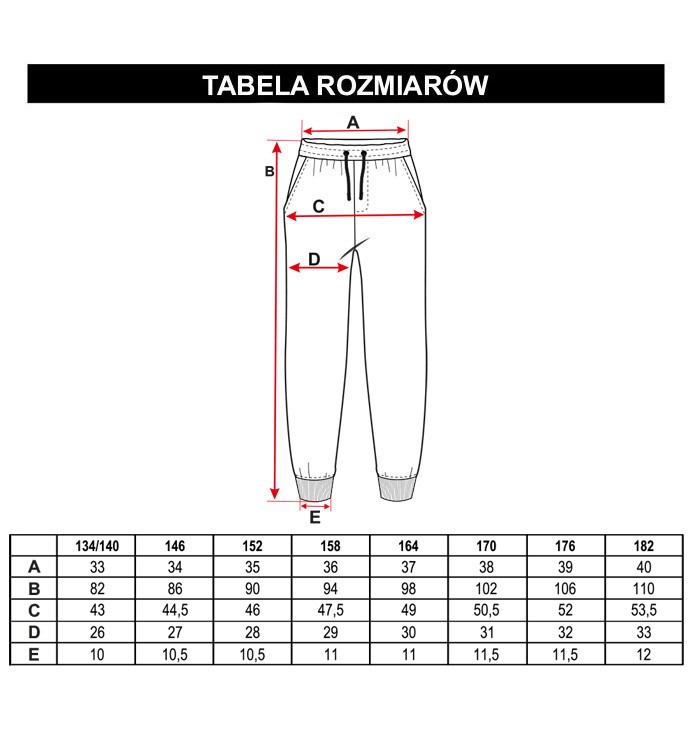 Tabela rozmiarów - Czarne spodnie dresowe z aplikacją