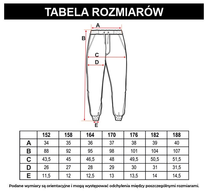 Tabela rozmiarów - Czarne jeansowe spodnie joggery
