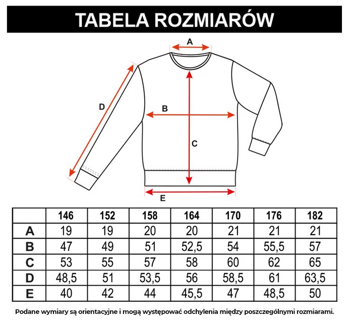 Tabela rozmiarów - Czarna bluza dresowa z nadrukami