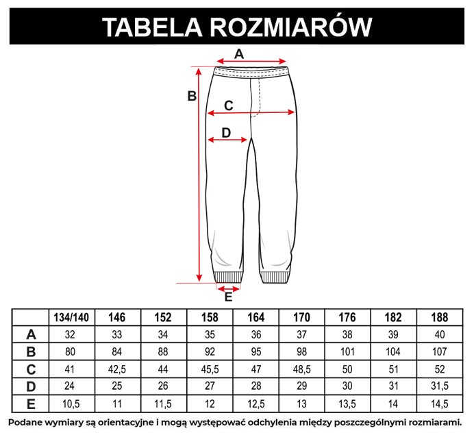 Tabela rozmiarów - Niebieskie jeansowe spodnie jogger