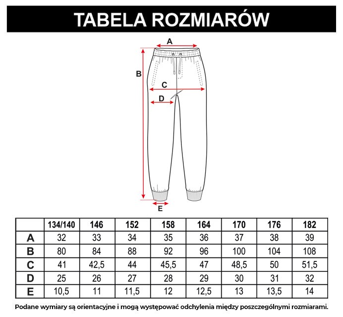 Tabela rozmiarów - Czarne spodnie dresowe z nadrukami na całości