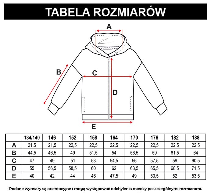 Tabela rozmiarów - Czarno-szara bluza z kapturem z efektem sprania zapinana na zamek