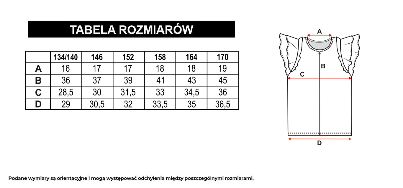 Tabela rozmiarów - Biała bluzka z dzianiny prążkowanej z ozdobnymi rękawami