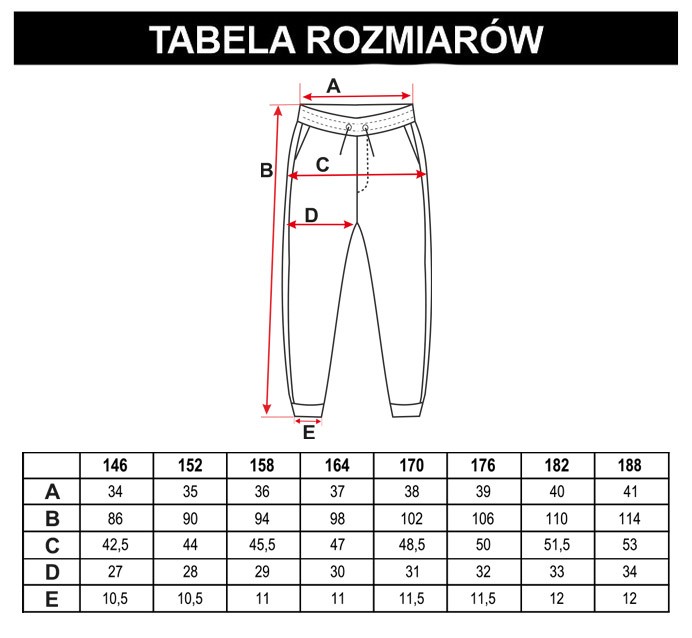 Tabela rozmiarów - Czarno-białe spodnie dresowe z nadrukami