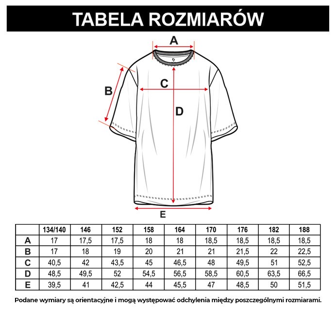 Tabela rozmiarów - Biały T-shirt z czarnym napisem