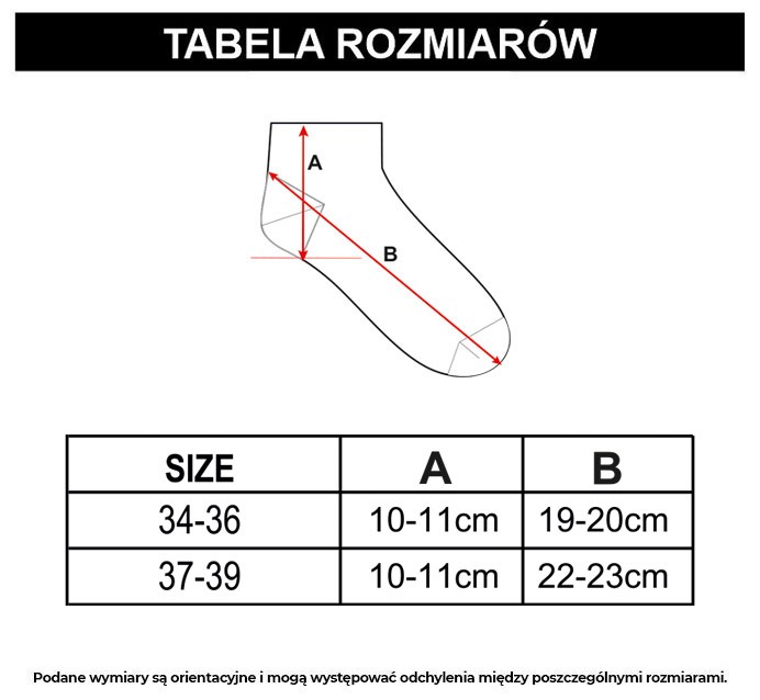 Tabela rozmiarów - Zestaw skarpet z ozdobnym haftem 3-PAK