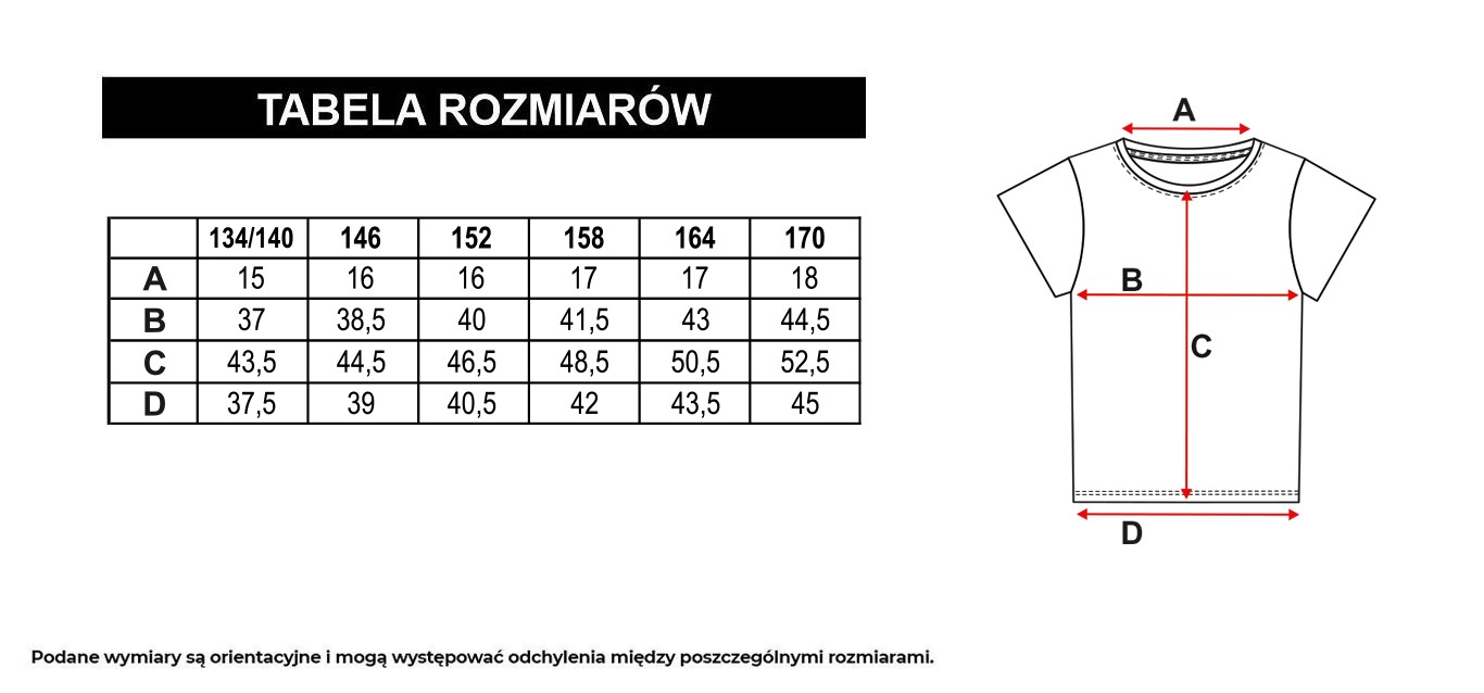 Tabela rozmiarów - Czarny T-Shirt z kolorowym nadrukiem z przodu