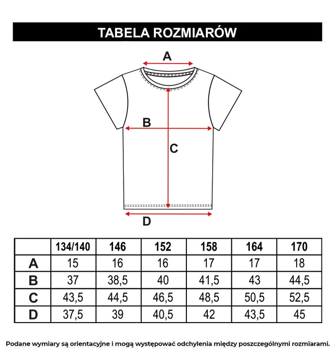 Tabela rozmiarów - Czarny T-Shirt z kolorowym nadrukiem z przodu