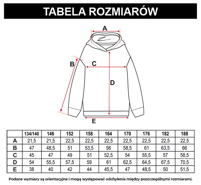Tabela rozmiarów - Wielobarwna bluza dresowa z kapturem z nadrukami