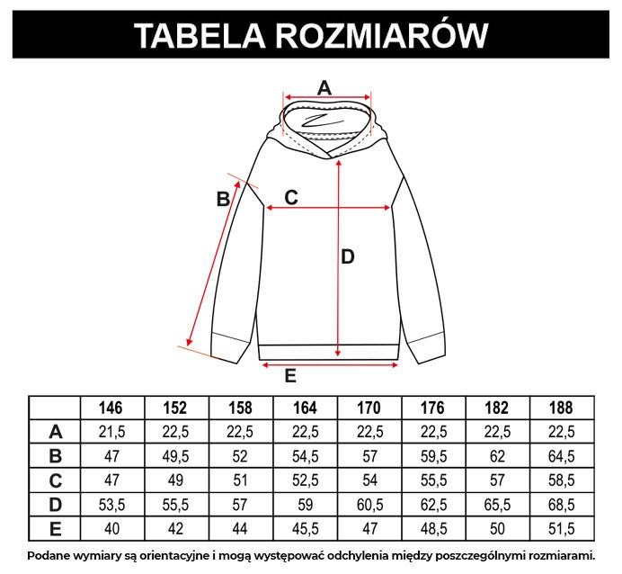 Tabela rozmiarów - Czarno-biała bluza dresowa z kapturem i nadrukami