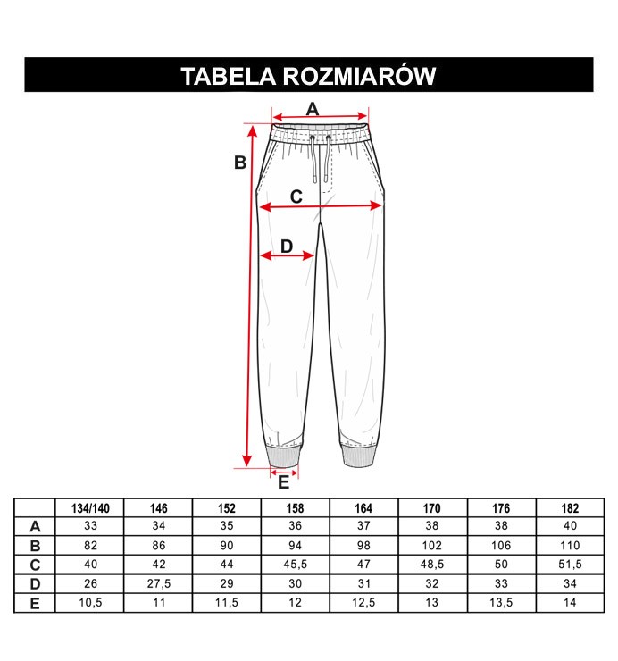 Tabela rozmiarów - Czarne spodnie dresowe FREEDOM OF THE IMAGINATION
